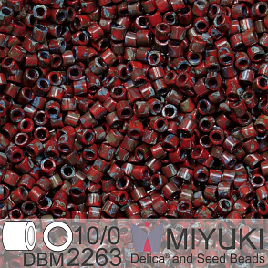 Korálky Miyuki Delica 10/0. Barva Opaque Red Picasso DBM2263. Balení 5g.