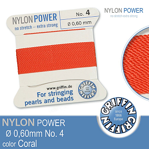 NYLON Power velmi pevná nit GRIFFIN síla nitě 0,60mm barva Coral