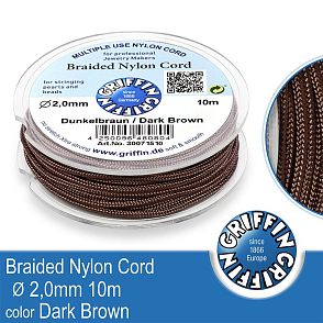 Braided NYLON (splétaná nit na náramky) GRIFFIN síla nitě 2mm cívka 10m. Barva Dark Brown