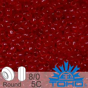Korálky TOHO tvar ROUND (kulaté). Velikost 8/0. Barva č.5C-Transparent Ruby . Balení 10g.