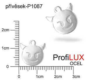 Přívěsek Ocel ozn-P1087 ĎÁBLÍK velikost 13x14mm tl.1.0mm. Velikost otvoru pr. 1,5mm. Řada přívěsků ProfiLUX. 