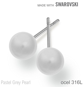 Náušnice sada Made with Swarovski 5818 Pastel Grey Pearl (001 968) 6mm+puzeta 316L
