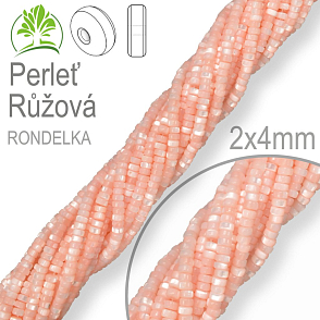 Korálky Heishi RONDELKA  přírodní Perleť Růžová. Velikost pr.2x4mm. Balení 180Ks.