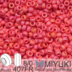 Korálky Miyuki Round 8/0. Barva 0407FR Matte Opaque Vermillion Red AB. Balení 5g