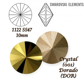 SWAROVSKI ELEMENTS RIVOLI 1122 SS47 barva CRYSTAL (001) DORADO (DOR) velikost 10mm.