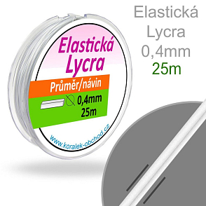 Elastická LYCRA pružná vícevláknová nit pr. 0,4mm. Barva Bílá. Balení 25m.