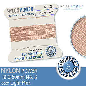 NYLON Power velmi pevná nit GRIFFIN síla nitě 0,50mm Barva Light Pink