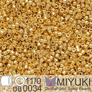 Korálky Miyuki Delica 11/0. Barva 24kt Gold Light Plated DB0034. Balení 3g.