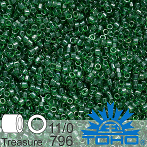 Korálky TOHO tvar TREASURE (válcové). Velikost 11/0. Barva č. 796-Inside-Color Emerald/Dark Emerald Lined . Balení 5g.