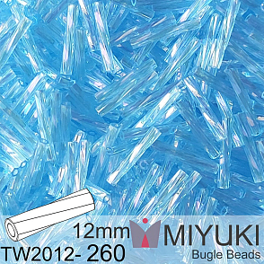 Korálky Miyuki Twisted Bugle 12mm. Barva TW2012-260 Transparent Aqua AB.  Balení 10g.