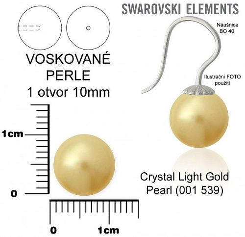 SWAROVSKI 5818 Voskované Perle 1otvor barva 539 CRYSTAL LIGHT GOLD PEARL velikost 10mm.