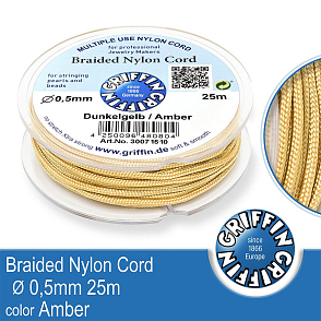 Braided NYLON (splétaná nit na náramky) GRIFFIN síla nitě 0,5mm cívka 25m. Barva Amber..