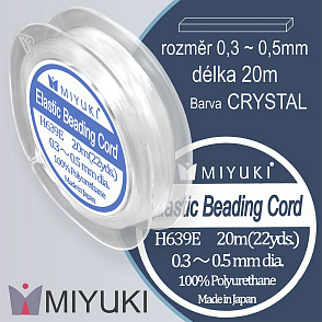 Miyuki elastická POLYURETANOVÁ nit 0,3~0,5mm. Barva Crystal (mléčná). Balení 20m (22yds).