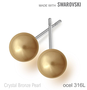 Náušnice sada Made with Swarovski 5818 Crystal Bronze Pearl (001 295) 6mm+puzeta 316L
