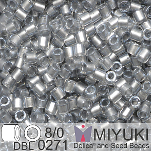 Korálky Miyuki Delica 8/0. Barva Sparkling Silver Gray Lined Crystal DBL0271. Balení 5g.