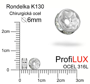 Korálek RONDELKA s kamínky Crystal CHIRURGICKÁ OCEL ozn, K130. velikost pr.6mm otvor 1,2mm