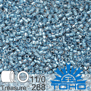 Korálky TOHO tvar TREASURE (válcové). Velikost 11/0. Barva č. 288-Inside-Color Crystal/Metallic Blue Lined . Balení 5g.