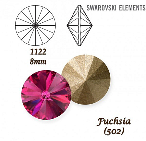 SWAROVSKI ELEMENTS RIVOLI 1122 SS39 barva FUCHSIA (502) velikost 8mm.