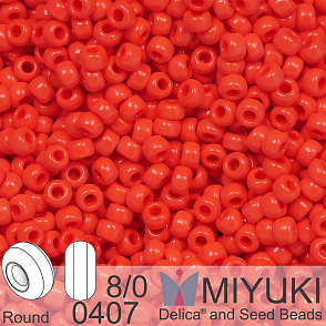 Korálky Miyuki Round 8/0. Barva 0407 Opaque Vermillion Red. Balení 5g