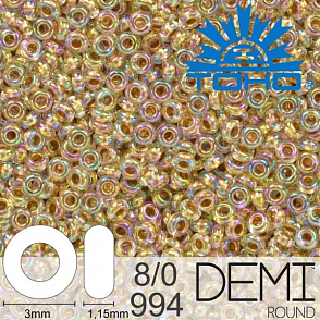 Korálky TOHO Demi Round 8/0. Barva 994 Gold-Lined Rainbow Crystal . Balení 5g