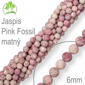 Korálky z minerálů Jaspis Pink Fossil matný přírodní polodrahokam. Velikost pr.6mm. Balení 12Ks.