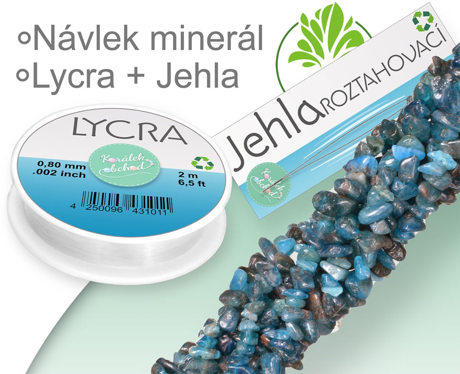 Minerály zlomky + návlekový materiál a jehla