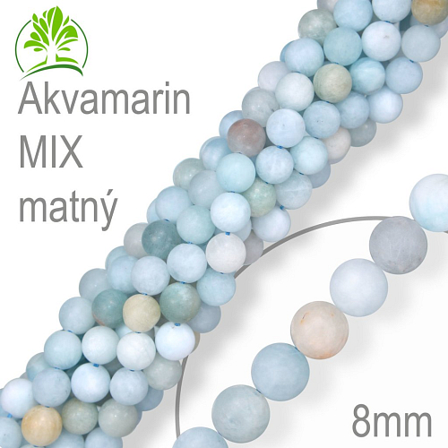 Korálky z minerálů Akvamarin MIX matný přírodní polodrahokam. Velikost pr.8mm. Balení 10Ks.
