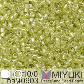 Korálky Miyuki Delica 10/0. Barva Spkl Celery Lined Crystal  DBM0903. Balení 5g.