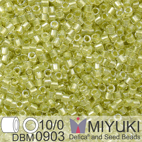 Korálky Miyuki Delica 10/0. Barva Spkl Celery Lined Crystal  DBM0903. Balení 5g.
