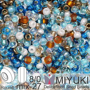Korálky Miyuki Round 8/0. Barva MIX 27 Mix - Surf and Sand. Balení 5g