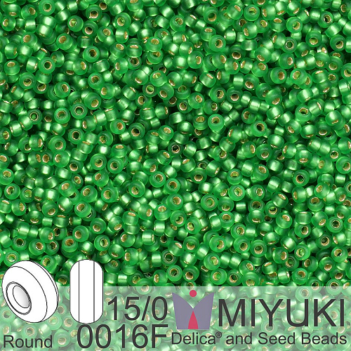 Korálky Miyuki Round 15/0. Barva 0016F Matte S/L Green . Balení 5g