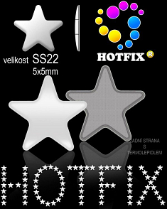 Kovové NAILHEAD HOTFIX nažehlovací polotovary. STAR Velikost SS22 (4,90-5,10mm) Tl.0,6mm. Barva 016 BÍLÁ (lesklá ocelová). Balení 50Ks.