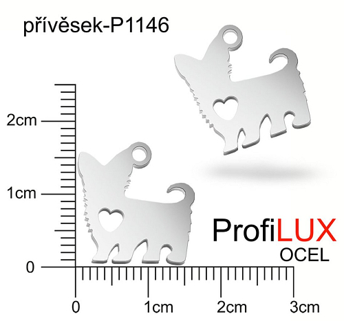 Přívěsek Chirurgická Ocel ozn-P1146 PES se srdcem velikost 17x15mm. Řada přívěsků ProfiLUX