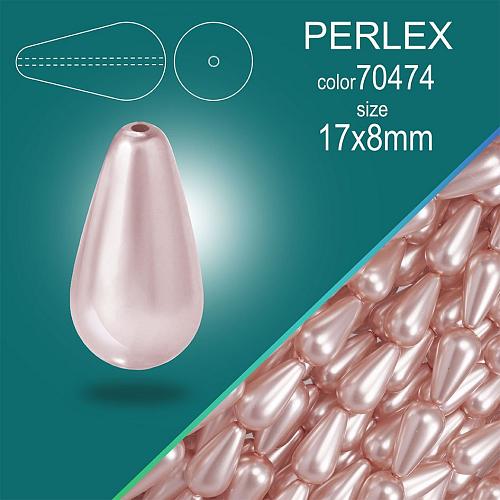 Voskované korálky PERLEX tvar Kapka velikost 17x8mm balení 10ks. Color 70474 sv.Růžová