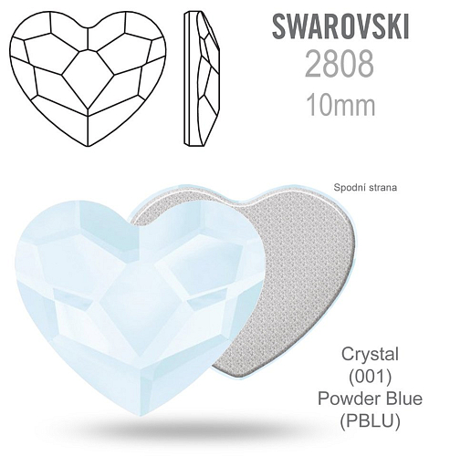 SWAROVSKI 2808 Heart Flat Back Foiled velikost 10mm. Barva Crystal Powder Blue 