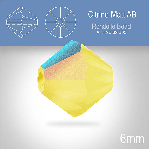 PRECIOSA Bicone MC BEAD (sluníčko) velikost 6mm. Barva CITRINE MATT AB. Balení 18ks .