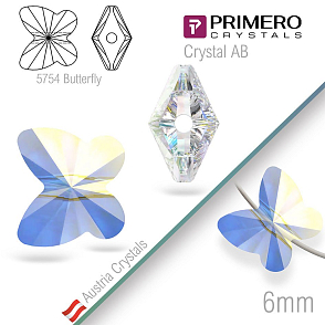 Korálky PRIMERO Crystals. Tvar 5754 Butterfly. Barva Crystal AB. Velikost 6mm