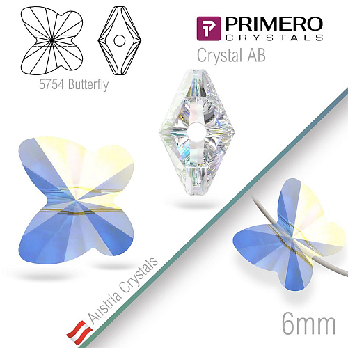 Korálky PRIMERO Crystals. Tvar 5754 Butterfly. Barva Crystal AB. Velikost 6mm