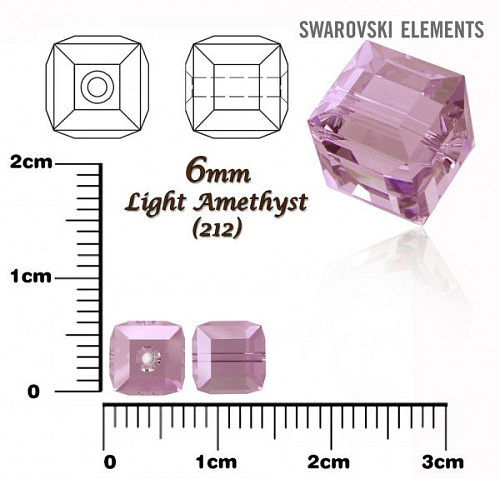 SWAROVSKI CUBE Beads 5601 barva LIGHT AMETHYST velikost 6mm.