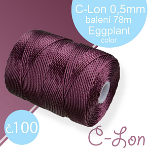 Nylonová nit C-Lon pevná korálková nit. Barva 100 Eggplant. Síla nitě 0,5mm. Balení 78m na cívce.