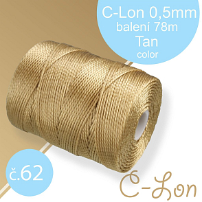 Nylonová nit C-Lon pevná korálková nit. Barva 62 Tan. Síla nitě 0,5mm. Balení 78m na cívce.