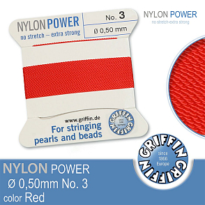 NYLON Power velmi pevná nit GRIFFIN síla nitě 0,50mm Barva Red