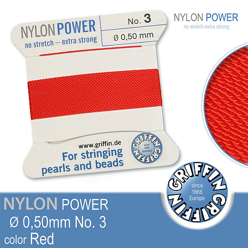NYLON Power velmi pevná nit GRIFFIN síla nitě 0,50mm Barva Red
