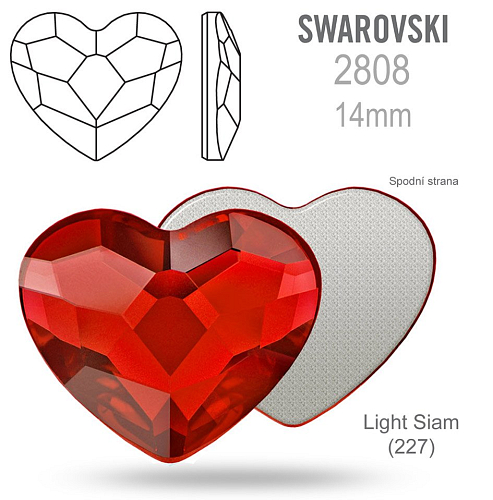 SWAROVSKI 2808 Heart Flat Back Foiled velikost 14mm. Barva Light Siam (227).