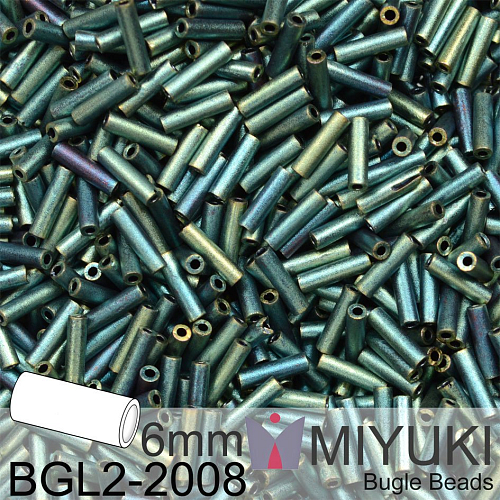 Korálky Miyuki Bugle Bead 6mm. Barva BGL2-2008 Matte Metallic Patina Iris. Balení 5g.
