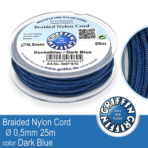 Braided NYLON (splétaná nit na náramky) GRIFFIN síla nitě 0,5mm cívka 25m. Barva Dark Blue..
