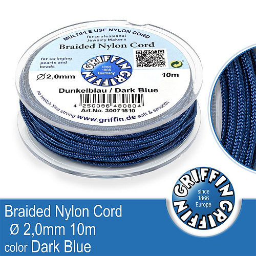 Braided NYLON (splétaná nit na náramky) GRIFFIN síla nitě 2mm cívka 10m. Barva Dark Blue