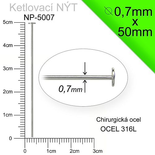 Ketlovací NÝT CHIRURGICKÁ OCEL ozn.-NP 5007 velikost 0,7x50mm