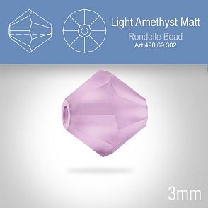 PRECIOSA Bicone (sluníčko) velikost 3mm. Barva LIGHT AMETHYST MATT. Balení 40ks