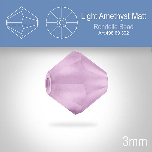 PRECIOSA Bicone (sluníčko) velikost 3mm. Barva LIGHT AMETHYST MATT. Balení 40ks